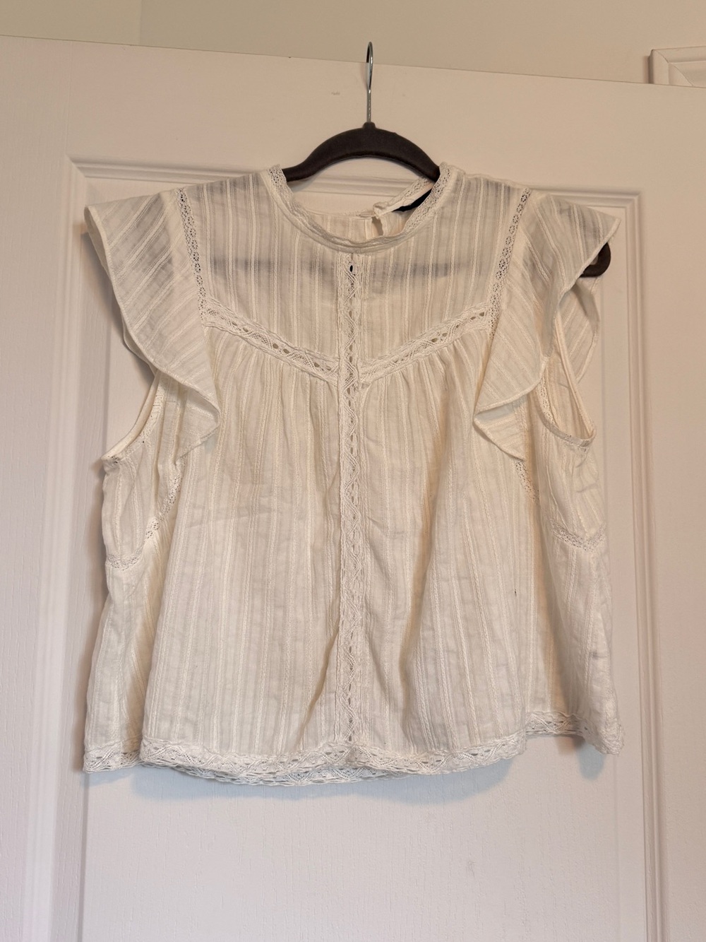 Zara Women's Cream Ruffle Sleeve Blouse 100% Cotton